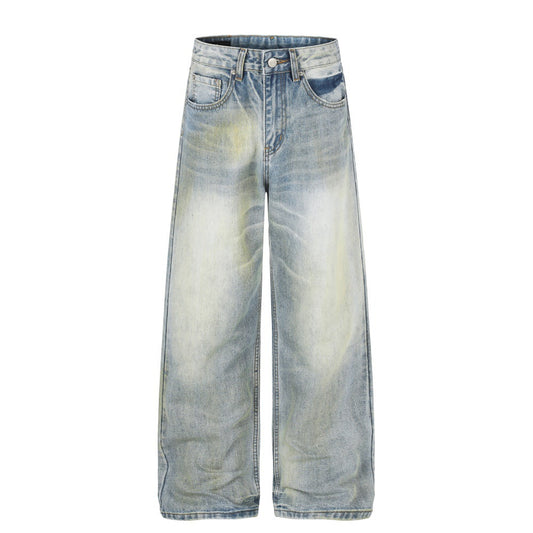 Men's Gradient Washed Straight Fit Denim Pants — Streetwear Casual Blue