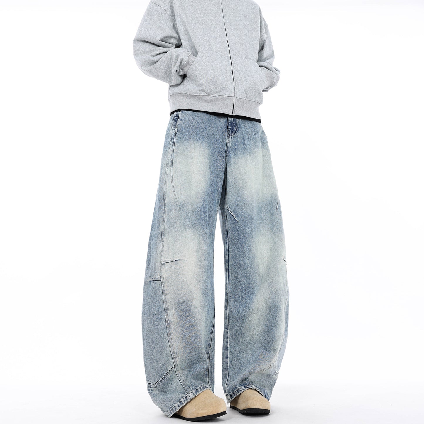 Premium White Wash Jeans with Wrinkle Details and Lightning Pattern