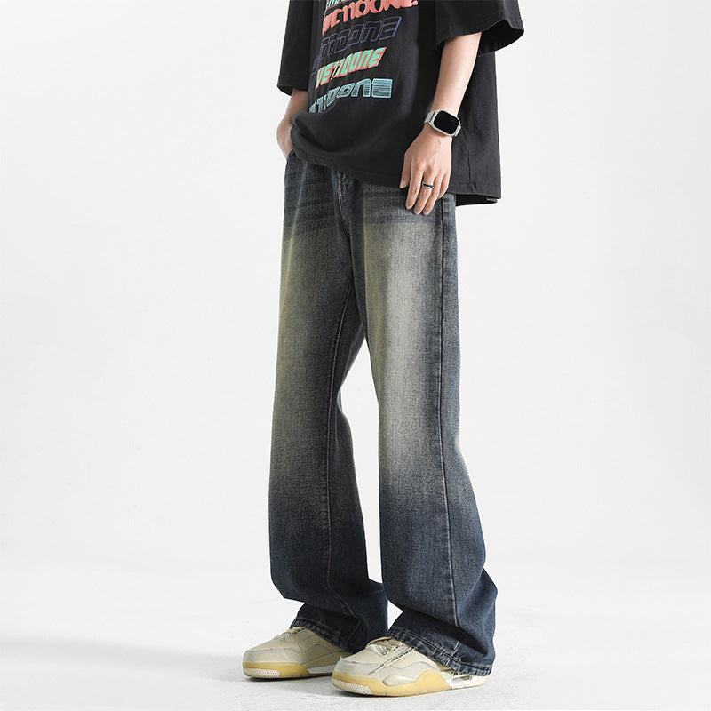 Men's Distressed Micro Flared Straight Leg Jeans