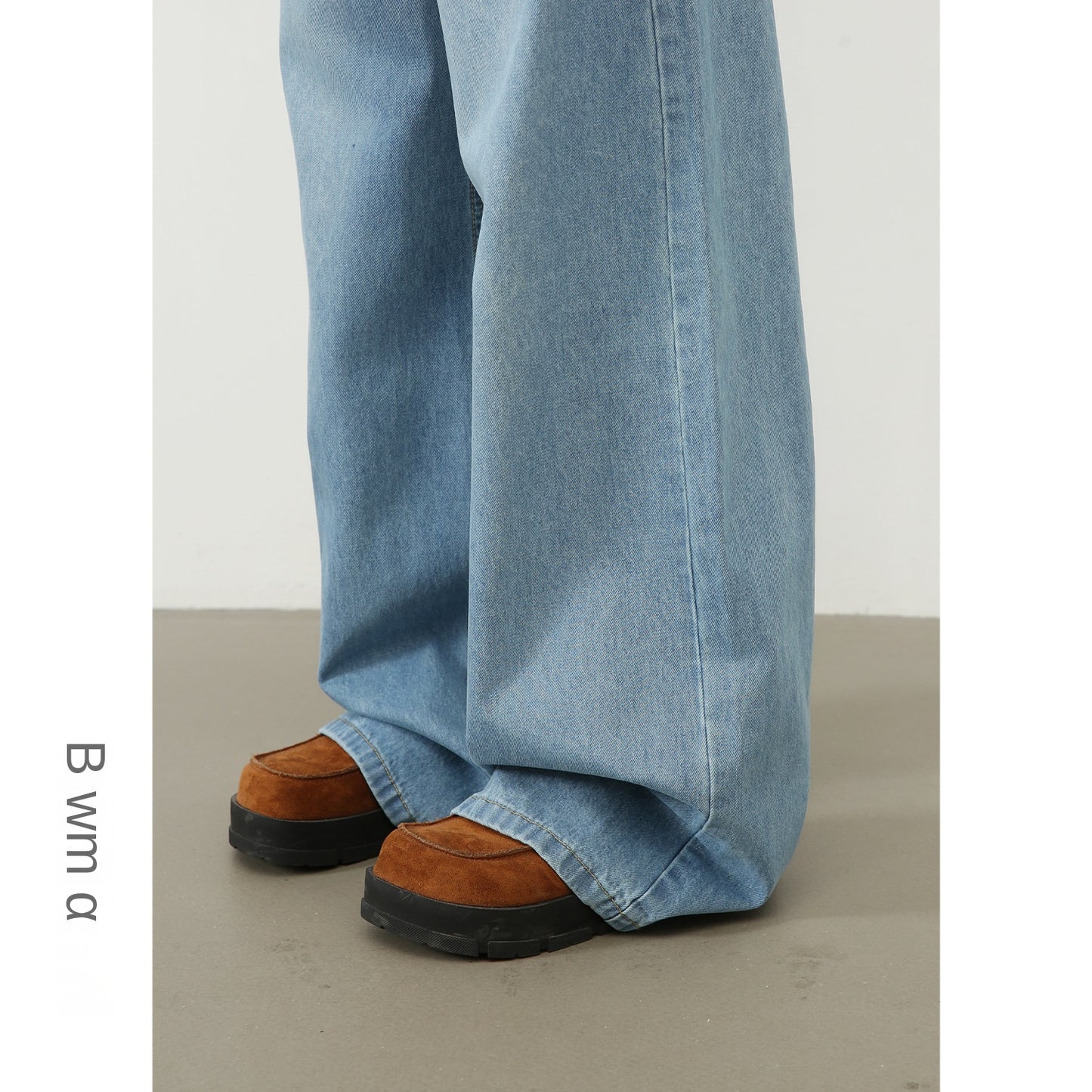 American Style Washed Cat Whisker Blue Denim Trousers for Men - Loose Straight Wide Leg Pants