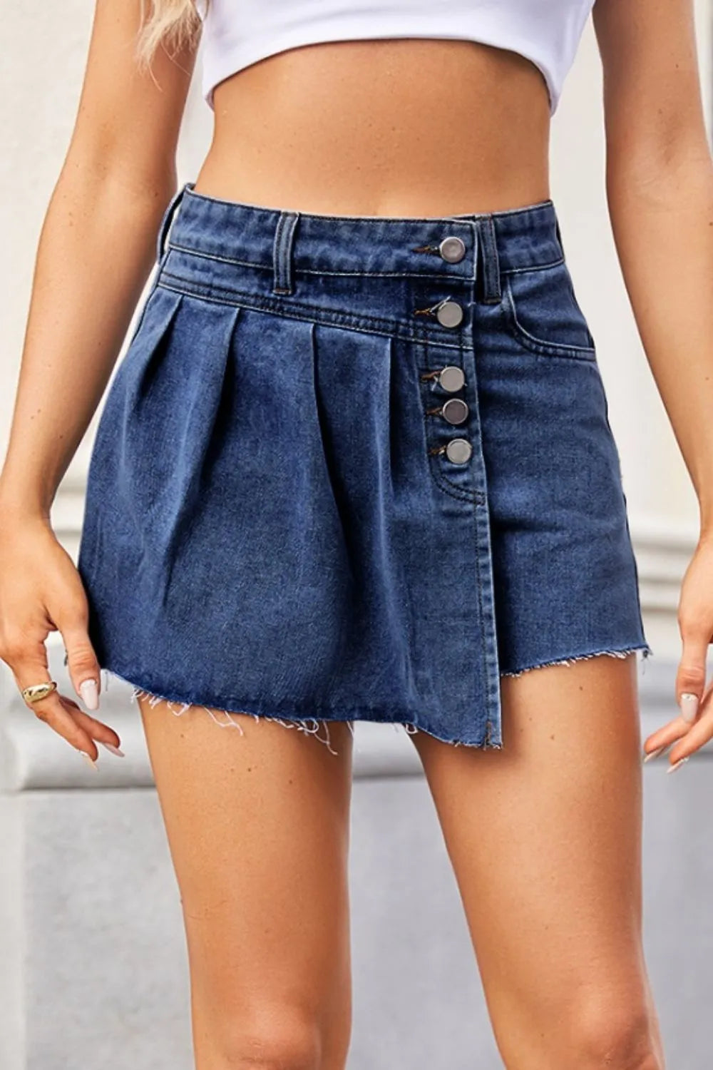 Luxury Japanese Denim Skort with Raw Hem