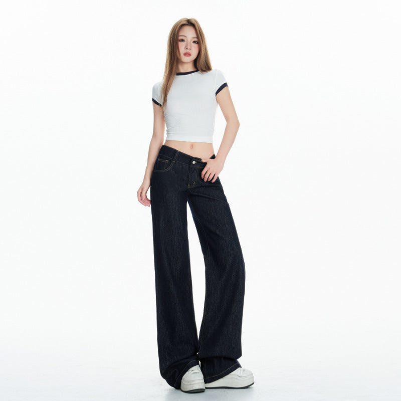 Women's Low Waist Straight Trumpet Jeans - Loose Drape Flare Pants