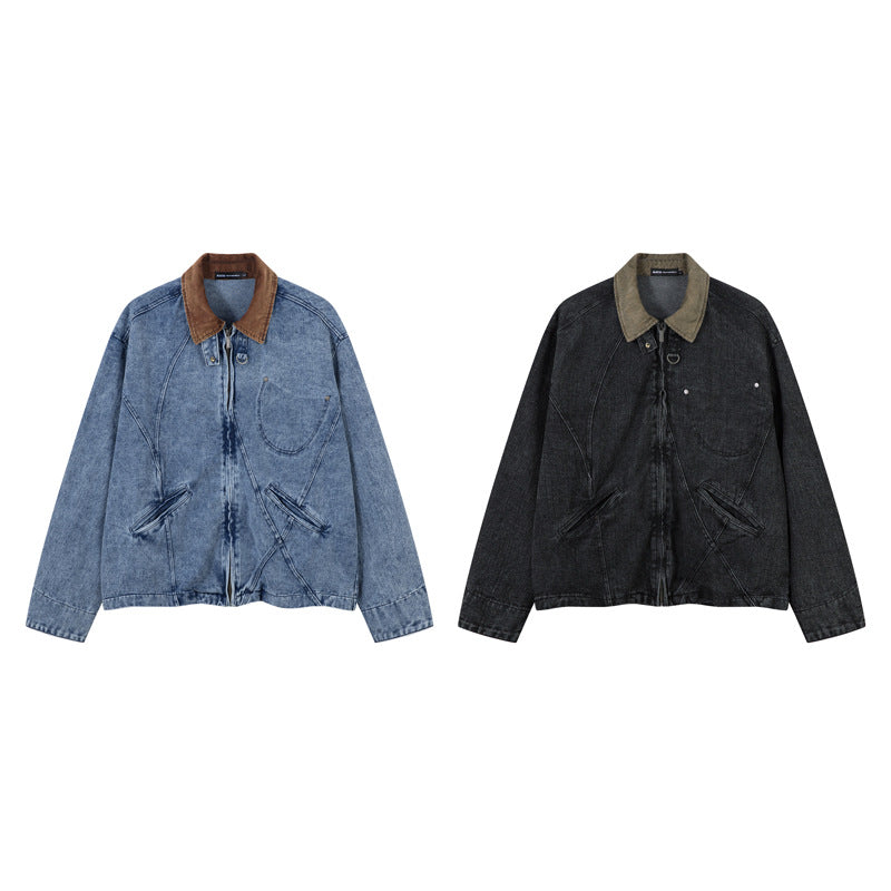 Men's Denim Jacket with Turn-down Collar