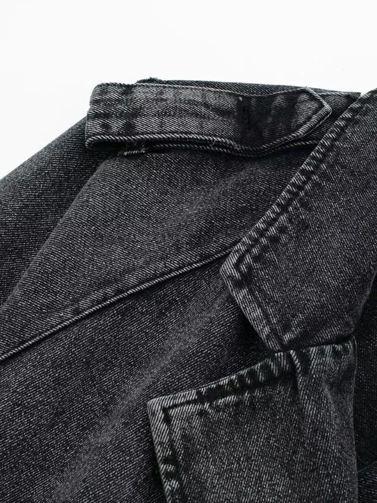 Women's Cropped Denim Jacket with Belt