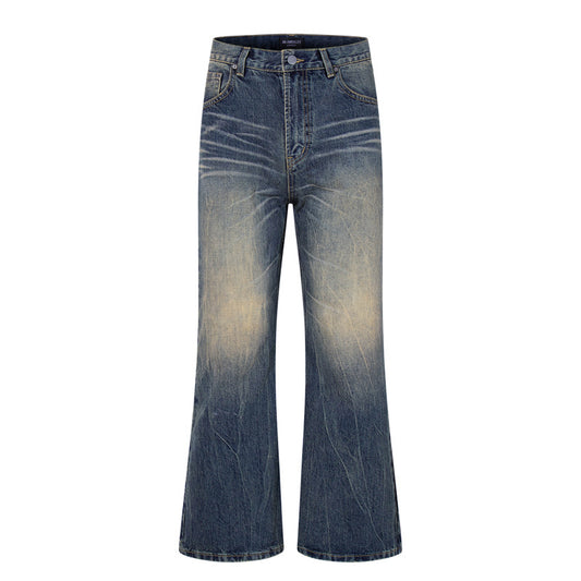Washed Cat-Whisker Yellow Mud-Dyed Knife-Edge Jeans - Women’s Cleanfit Ripped Flared Pants