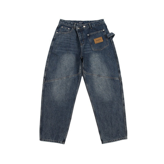 Men's Slant Placket Knife Jeans - Loose Straight Leg Pants