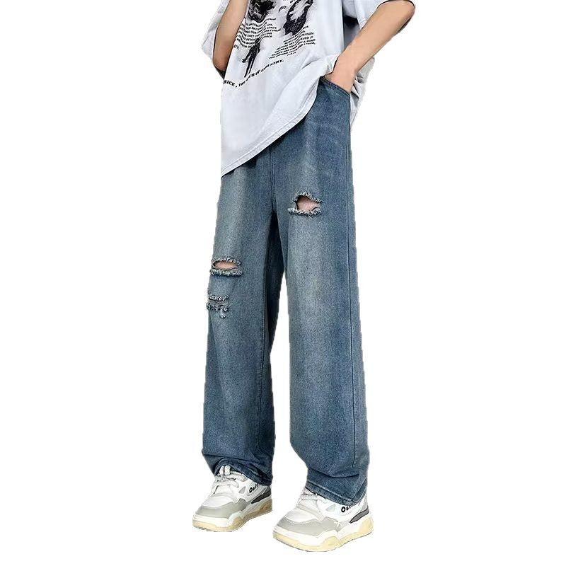 Retro Street Slimming Straight Blue Pants