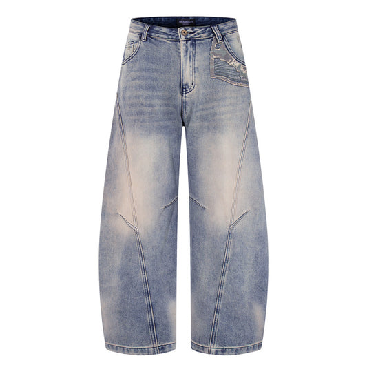 Vintage Distressed Denim Pants for Men in Graffiti Slash Design