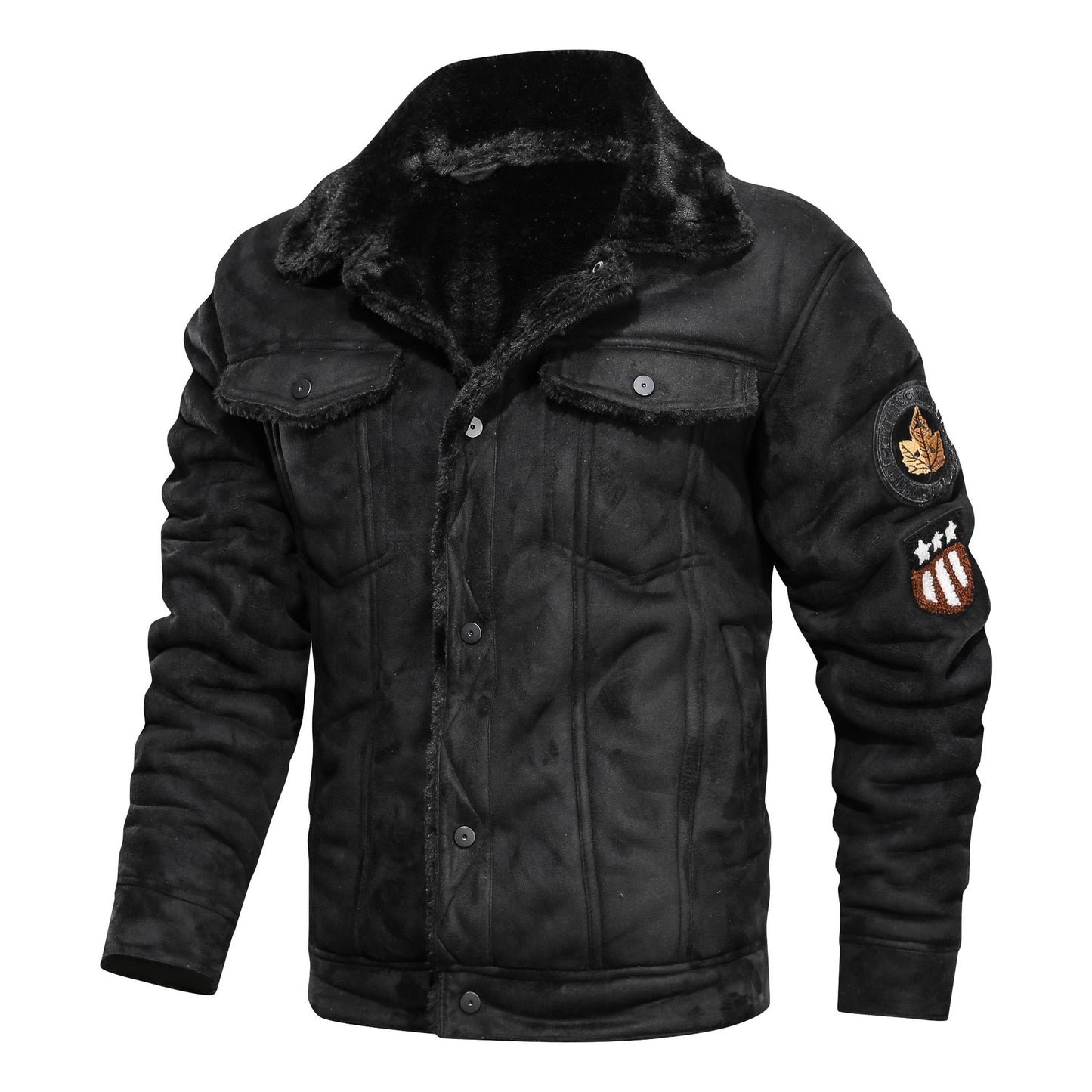 Men's Thick Warm Fleece Leather Jacket Coat - Casual Military Bomber