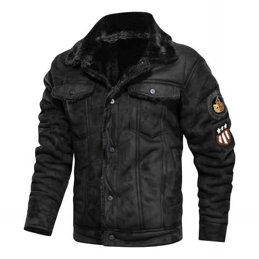 Men's Thick Warm Fleece Leather Jacket Coat - Casual Military Bomber