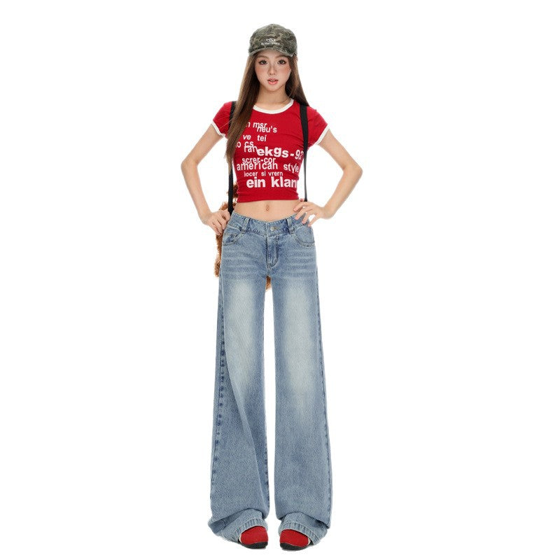 Loose Straight Jeans for Women - Slimming Low Waist Wide Leg Pants