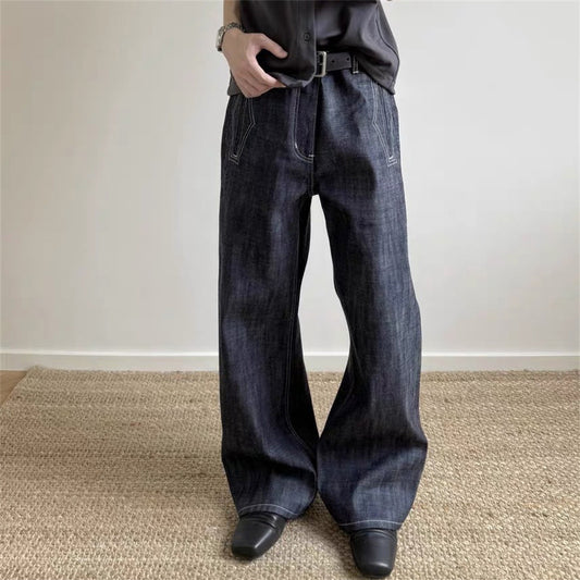 Loose Denim Bell Bottom Jeans — Mid Rise Zipper Front, Blue