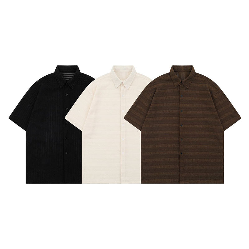 Textured Short Sleeve Shirt - Solid Color - Loose Fit