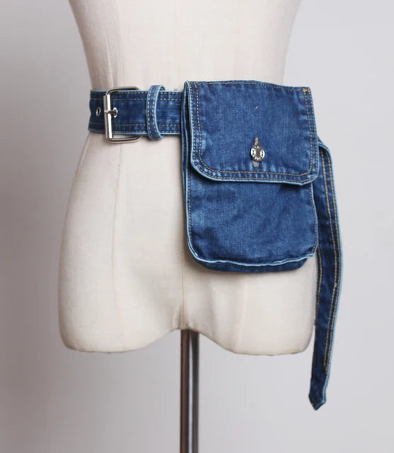 Women's Blue Denim Pocket Purse Belt