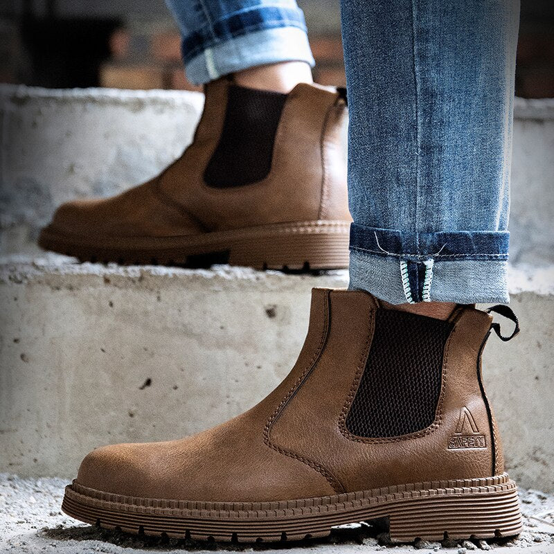 Men's Work Safety Boots - Chelsea Steel Toe Shoes