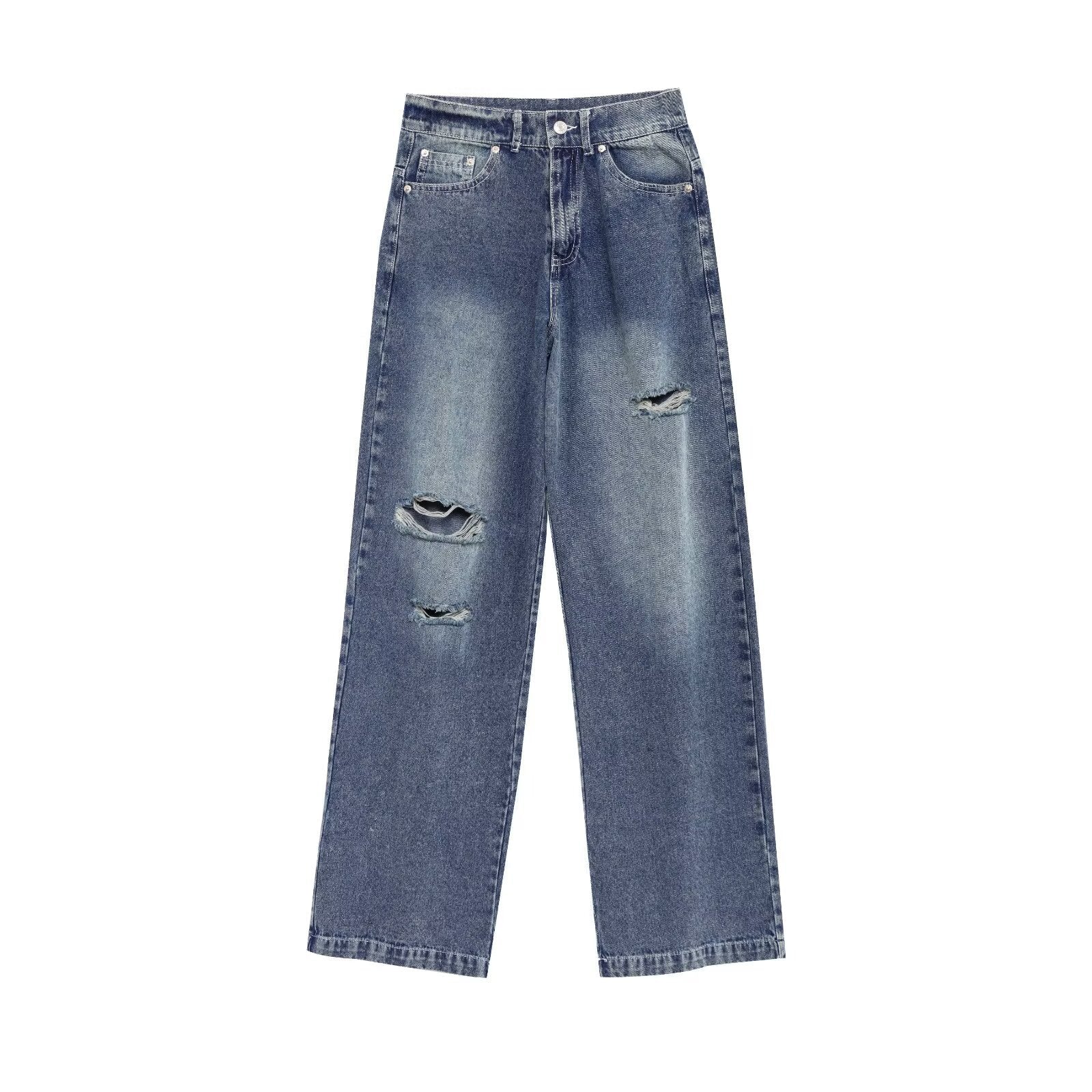 Old Ripped Long Jeans for Women - Sea Blue