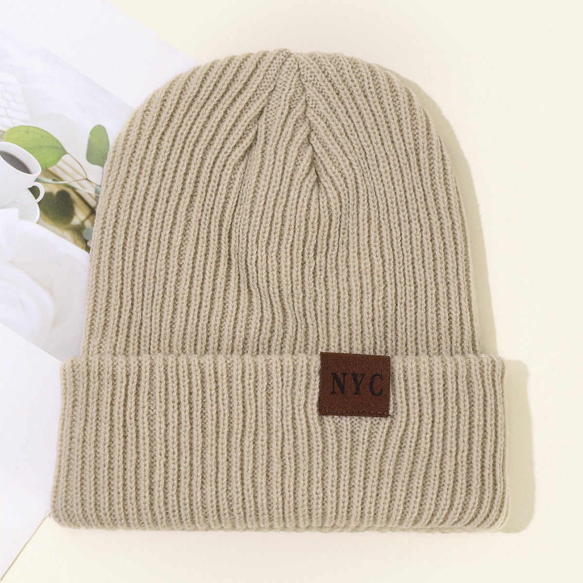 General Solid Color Flip Edge Warm Windproof Knitted Cap