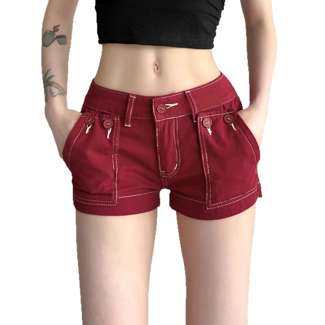 Urban Chic Distressed Low-Waist Denim Hot Shorts for Women - Peach