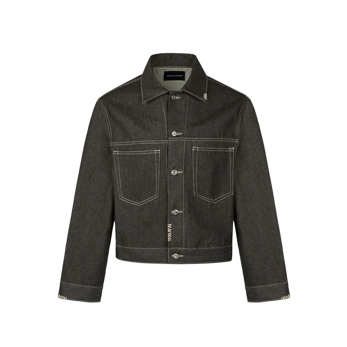 Short Wide Boxed Double Pocket Turn-Down Collar Denim Suit Jacket for Men and Women