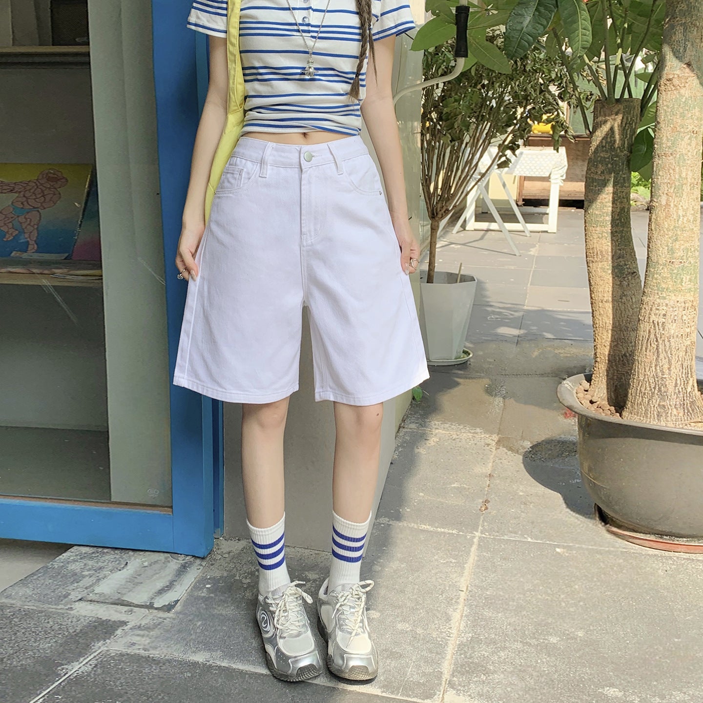 High Waist Straight Leg Denim Shorts for Women