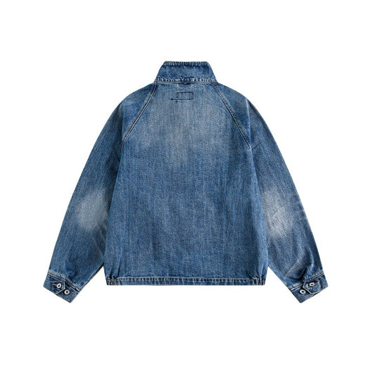 Oversized Denim Jacket with Stand Collar