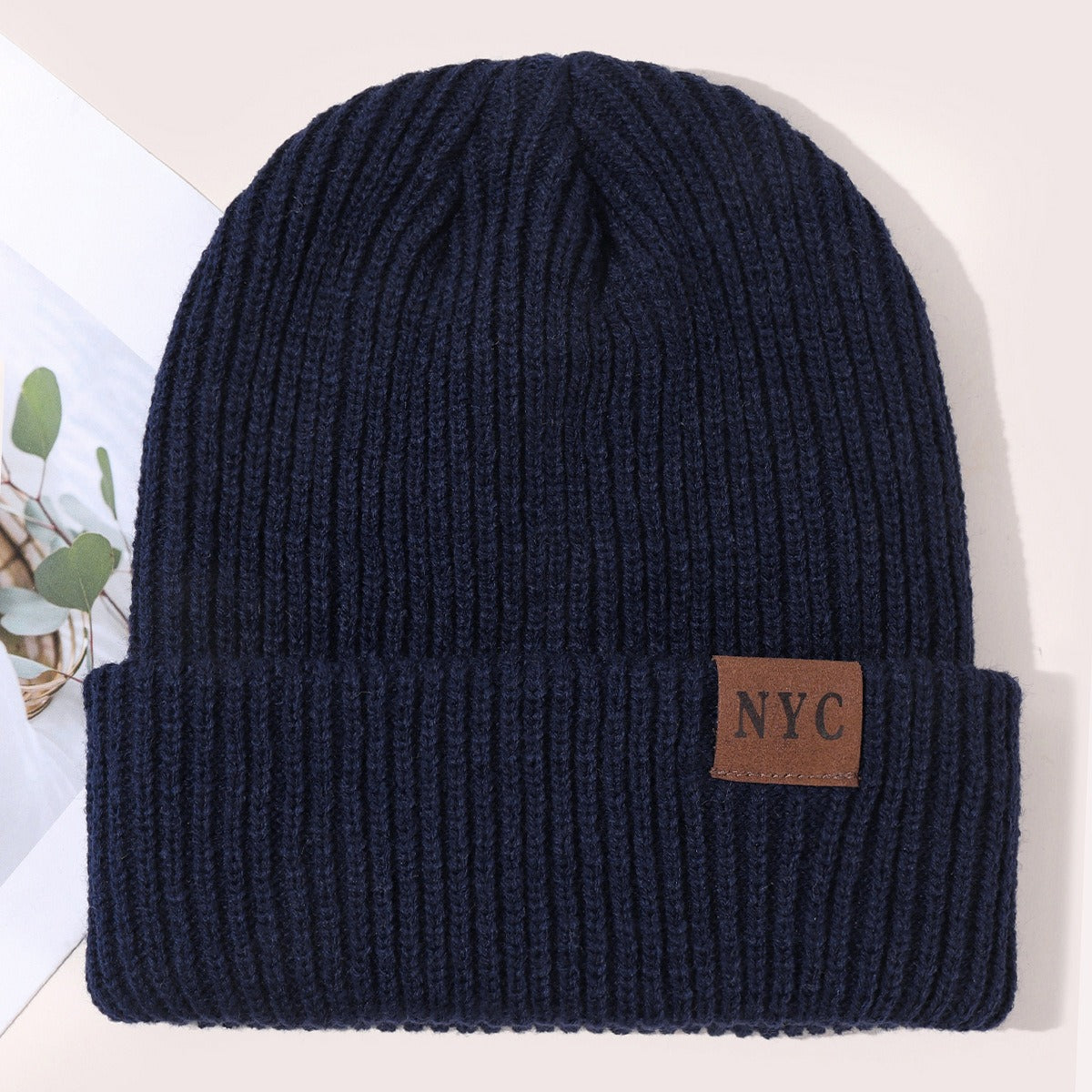 General Solid Color Flip Edge Warm Windproof Knitted Cap
