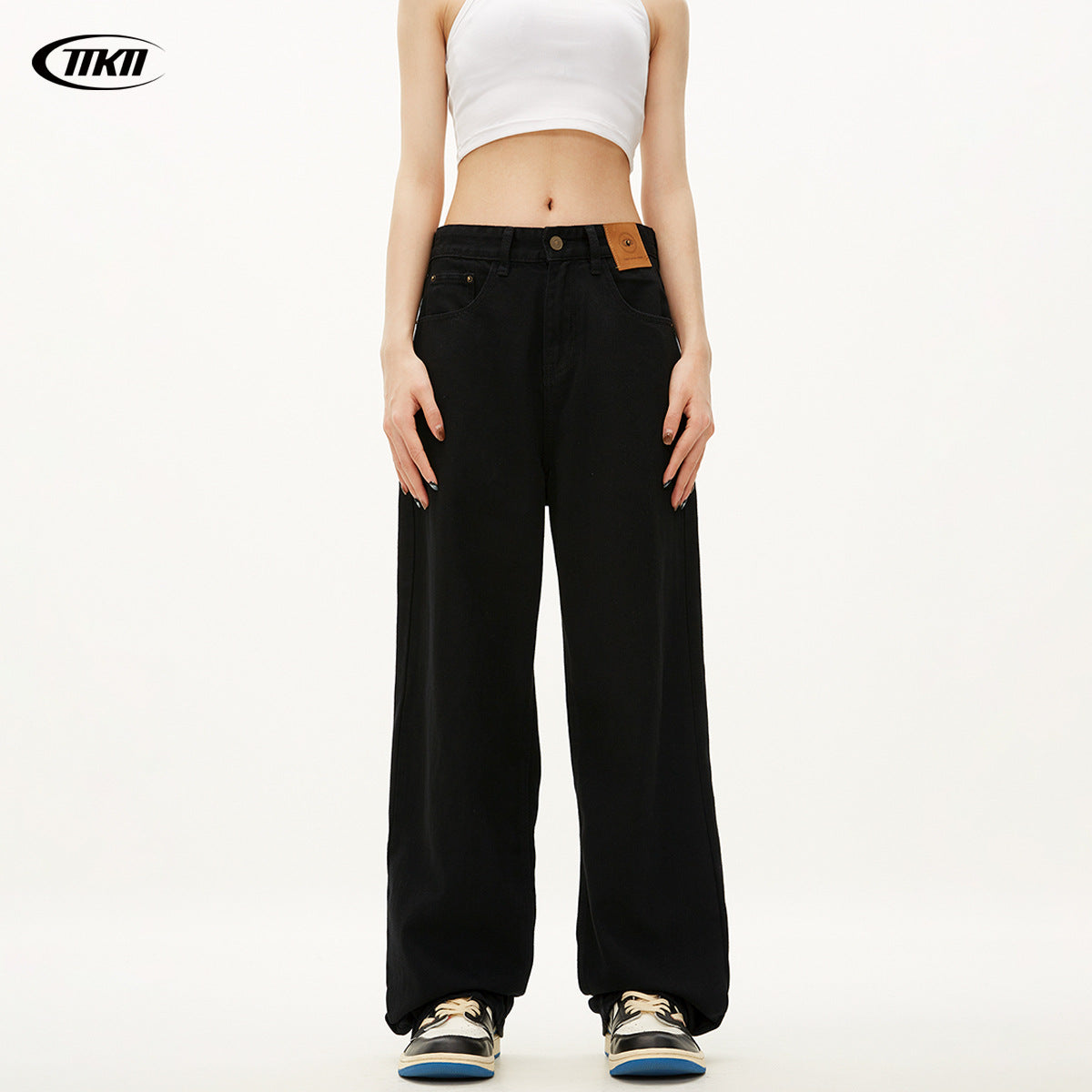 Black Straight Jeans for Men and Women – Loose Fit,  Slim Wide Leg Stacked Long Pants
