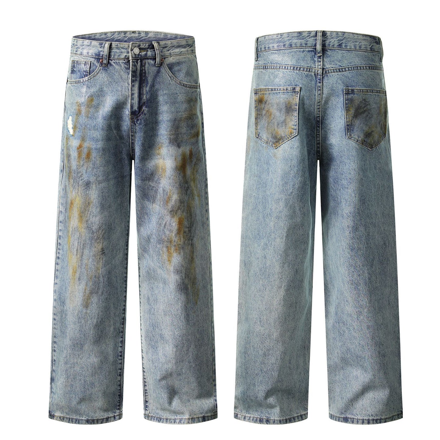 Unisex Distressed Denim Pants - Loose Straight Fit Trousers