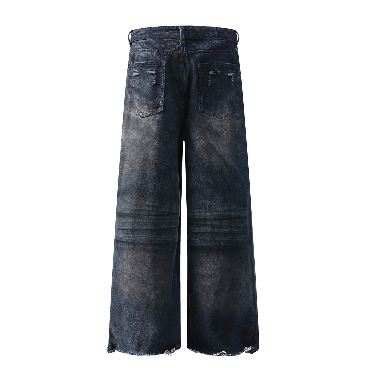 Washed Denim Pants - Straight Wide Leg Trousers