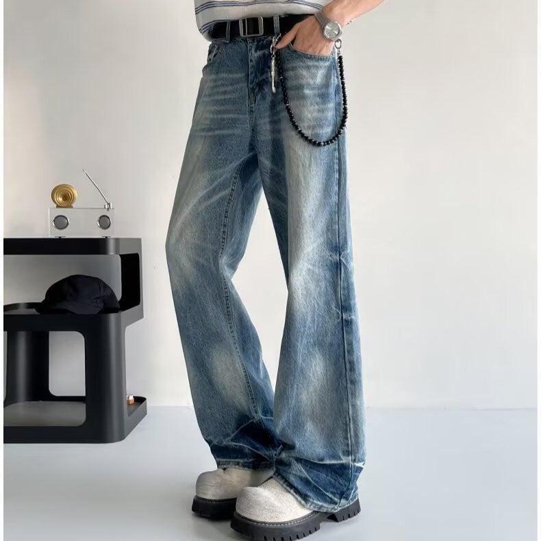 Washed Lightning Patterned Micro Flared Jeans