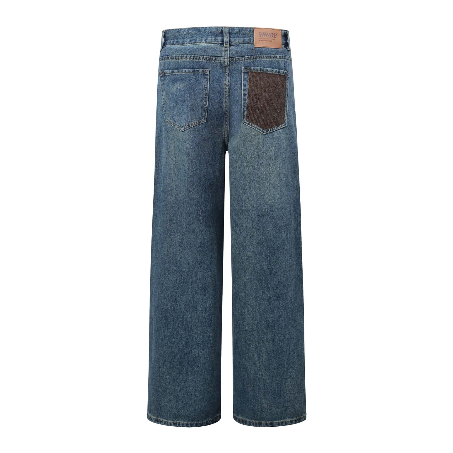 Washed Color-Blocked Versatile Denim Pants Unisex Loose Wide-Leg Straight Leg Long Trousers