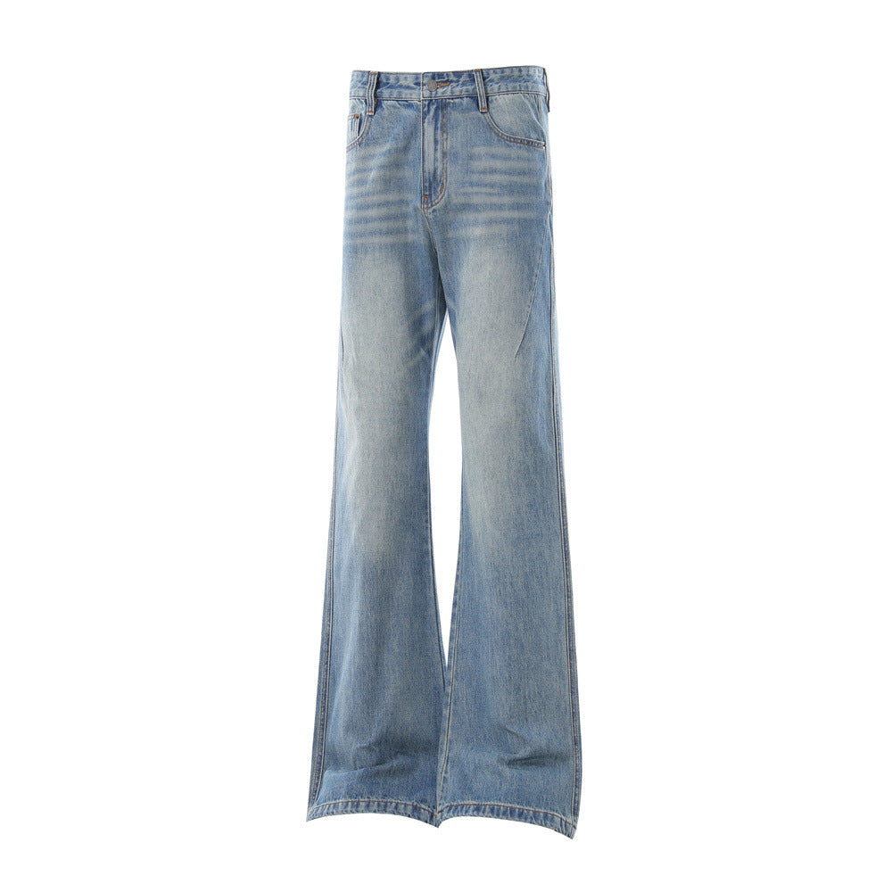 Washed Denim Bell Bottoms — Mid-Rise Flared Jeans for Men