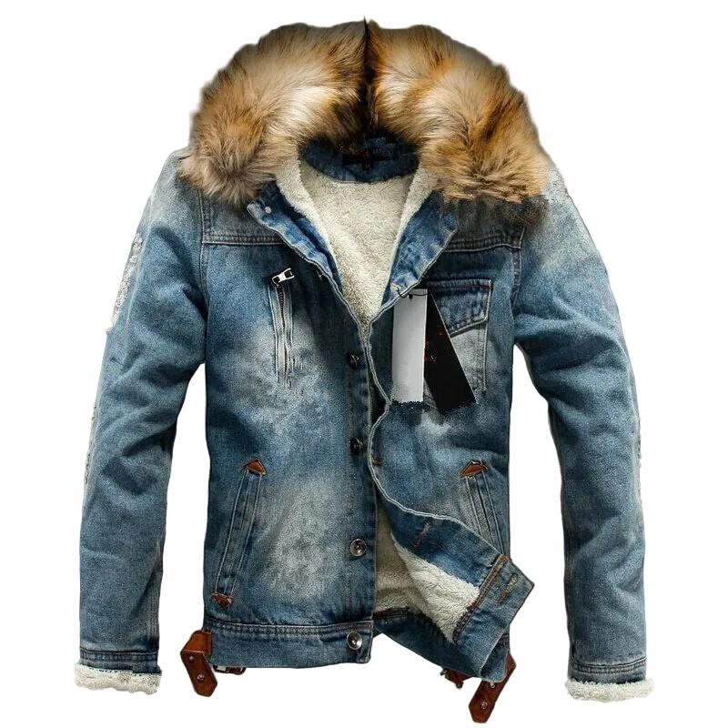 Casual Thickened Fleece-Lined Denim Jacket for Men