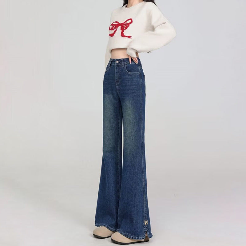 High Street Slit Flared Jeans for Women - High Waist Slim  Style Denim Pants