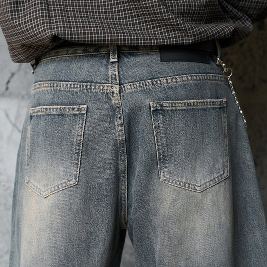 Washed Gradient Knife-Edge Denim Pants for Men - Streetwear Loose Straight Leg