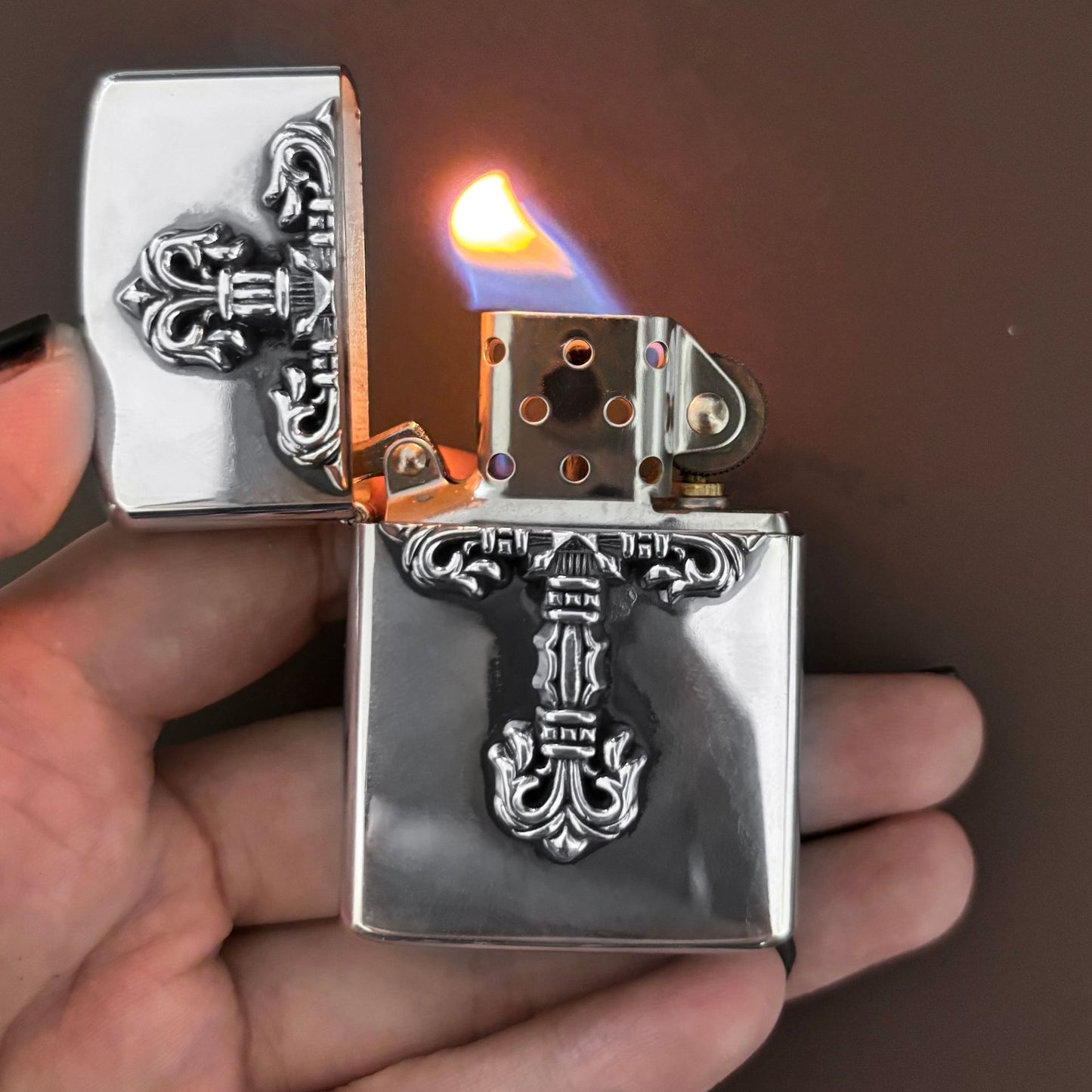 Retro Lighter — Silver Cross / Flame Cross / Sword / Tongue / Anchor Designs