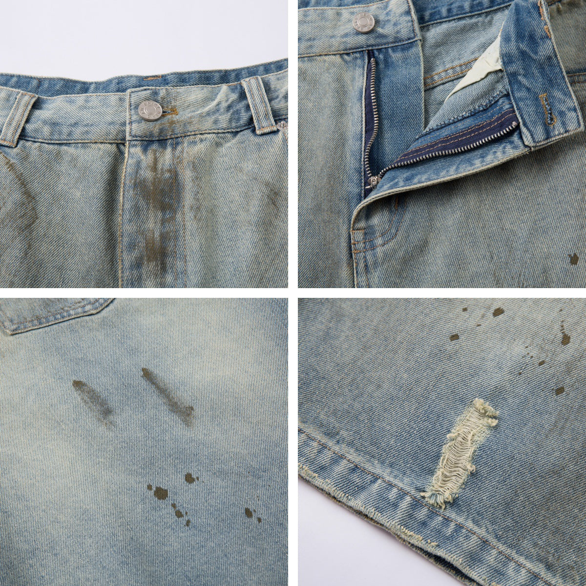Unisex Distressed 7/8 Denim Pants with Faded Design