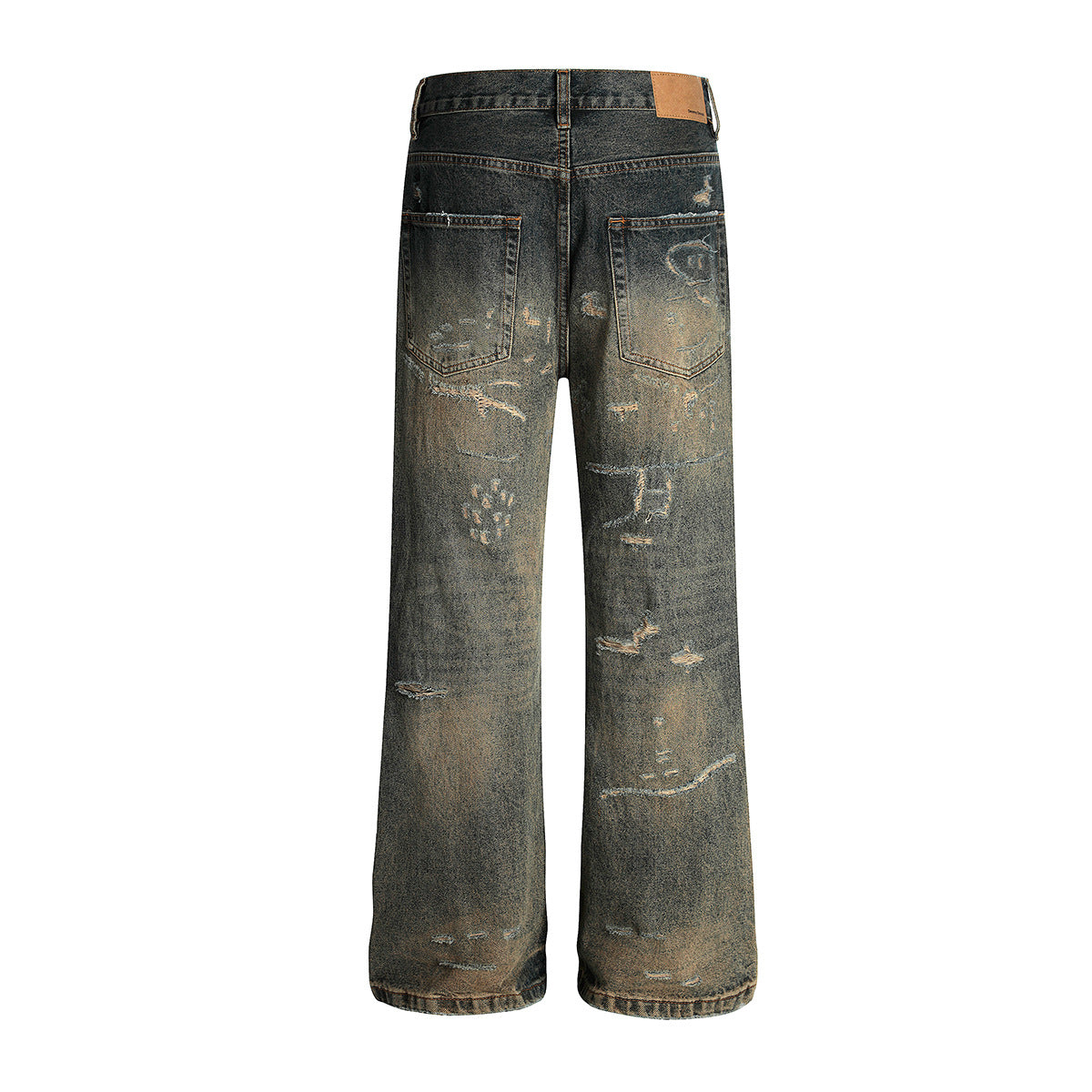 Retro Washed Dirty Dyed Denim Straight Leg Micro Flared Pants