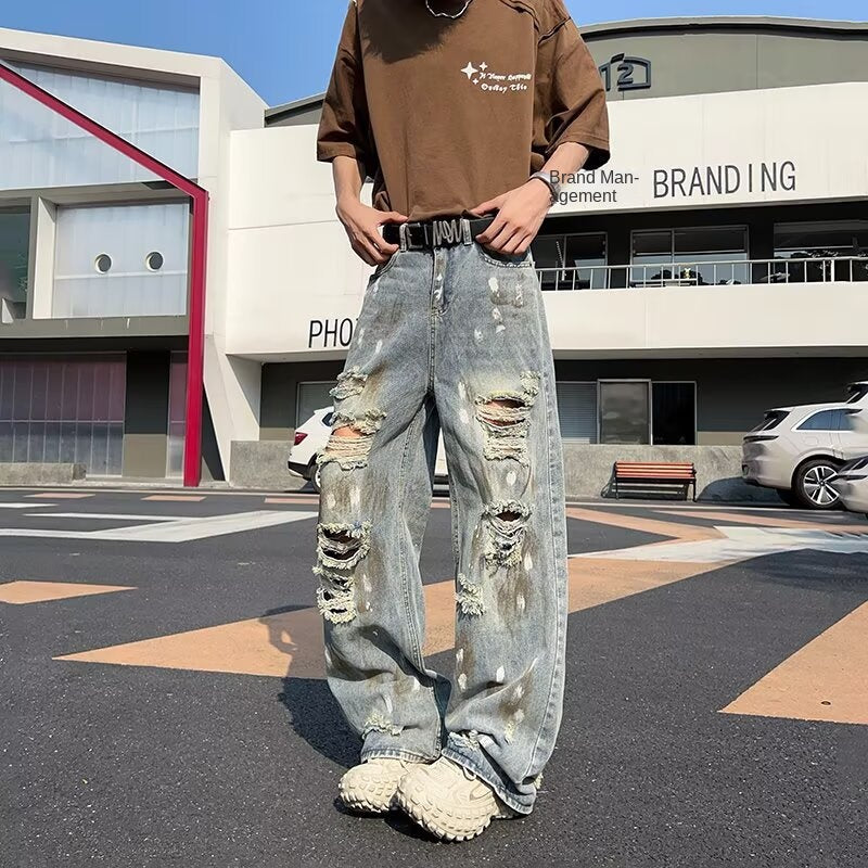 Splashing Ink Loose Straight Leg Wide Leg Pants