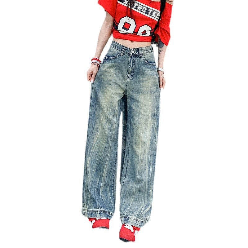 Women's High Waist Loose Fit Flare Wide Leg Denim Pants