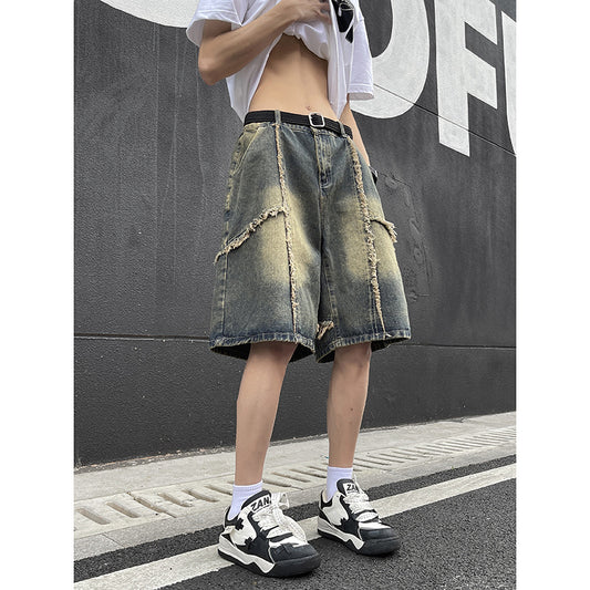 Men's Retro Fringed Denim Shorts