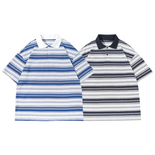 Simple Casual Striped Short Sleeved Polo Shirt