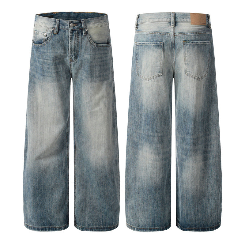 Bamboo Stripe Lightning Denim Pants for Men - High Street Loose Wide-Leg Trousers