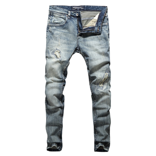 Japanese Designer Slim Fit Ripped Jeans for Men - High Quality Cotton