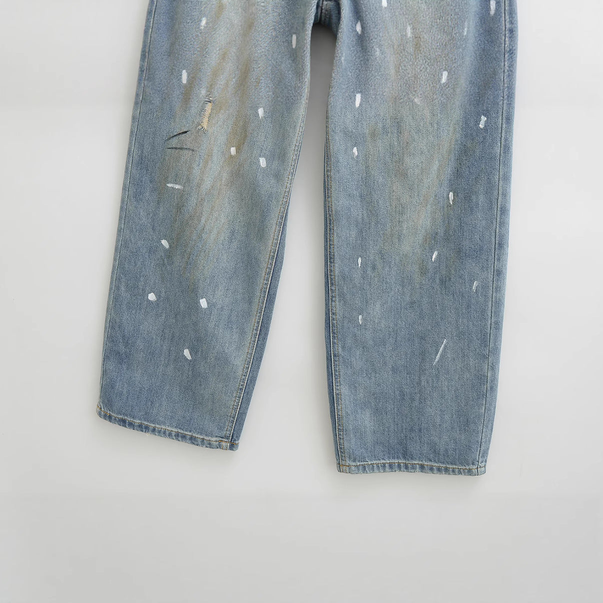 High-Waisted Distressed Washed Frayed Hand-Scuffed Wide-Leg Denim Trousers