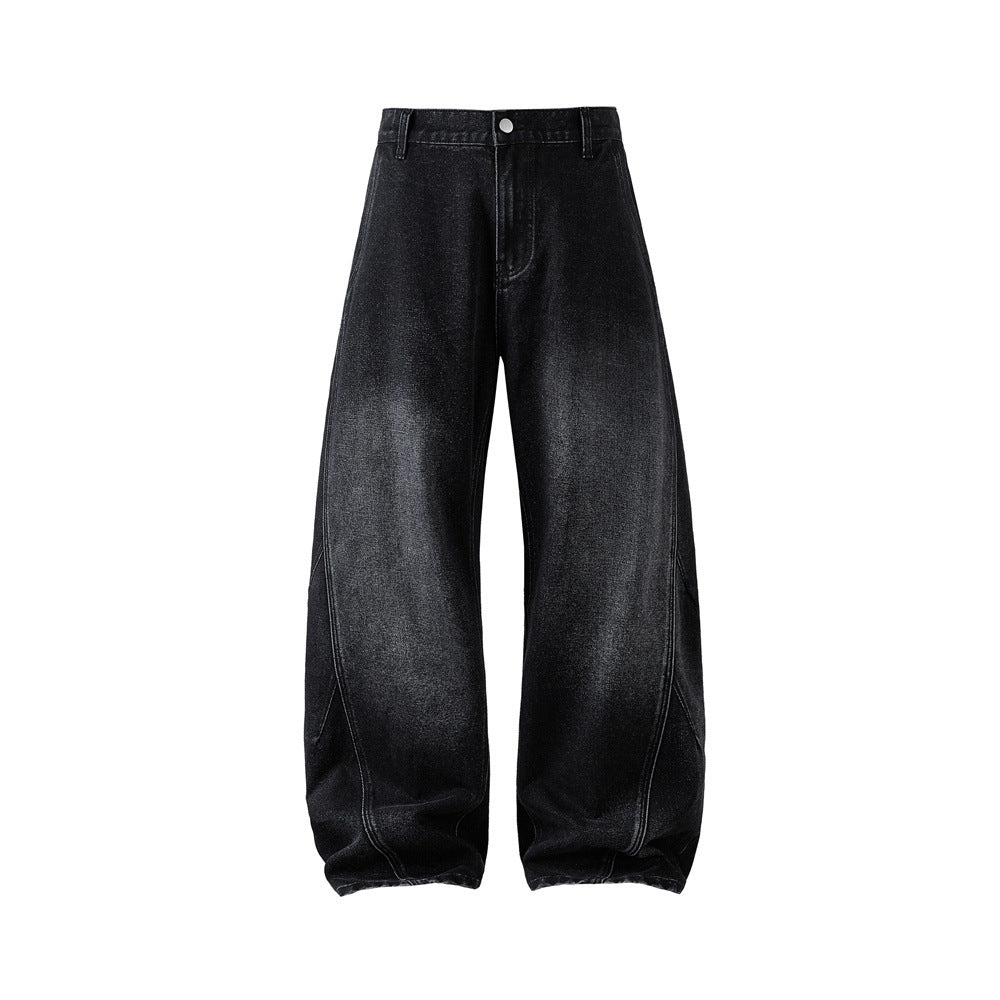 Street Style Men's Denim Pants, Dye-Indigo Cut-Offs, Casual Loose Fit, Wide Leg, Versatile Trousers for Men