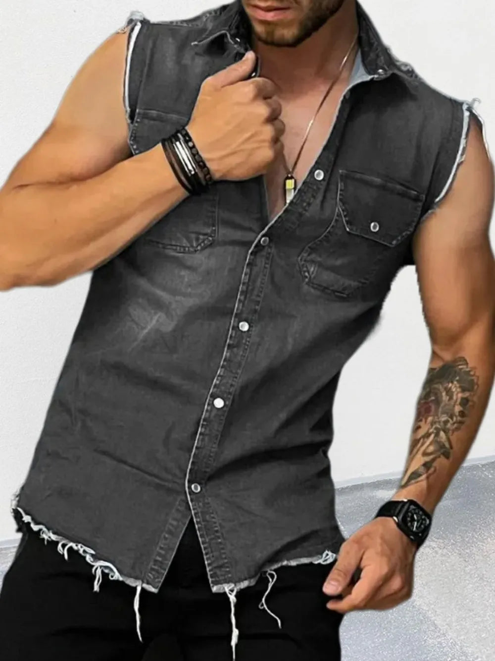 Men's Snap Down Sleeveless Denim Shirt