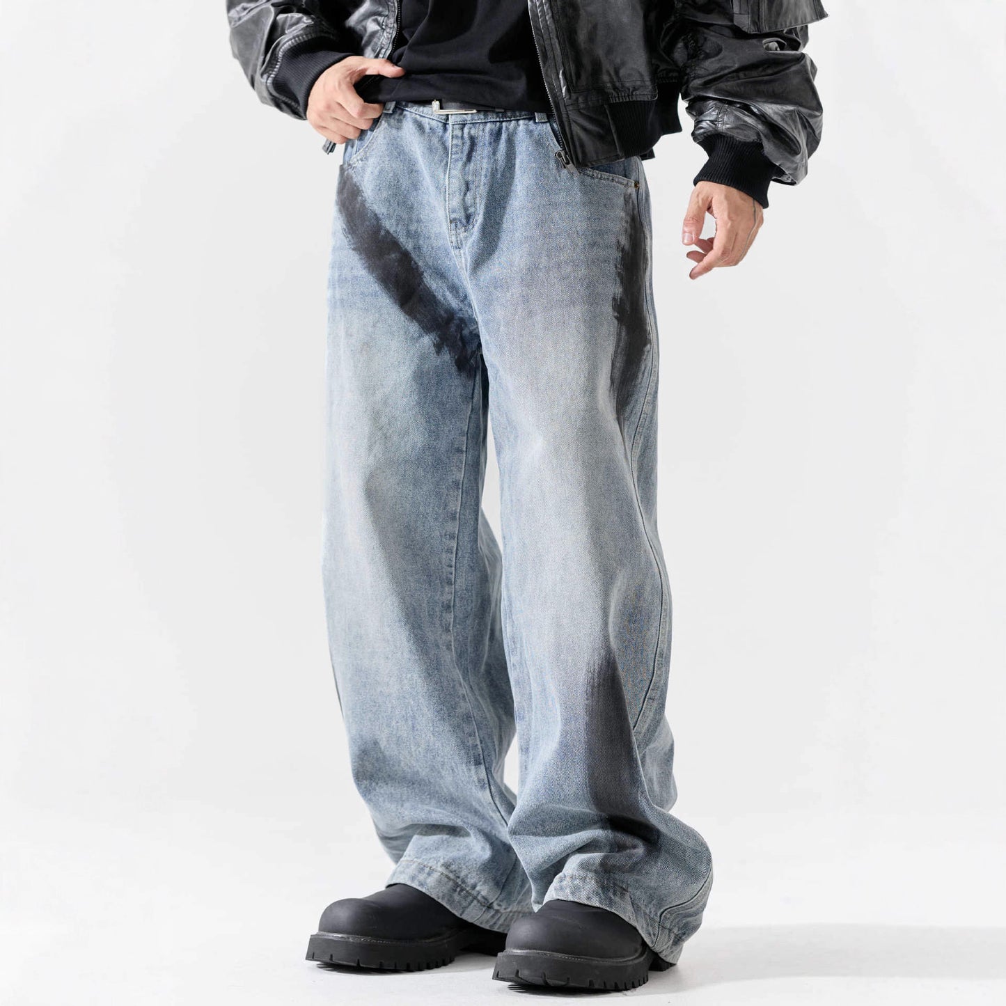 High-Street Unique Design Washed Denim Long Pants