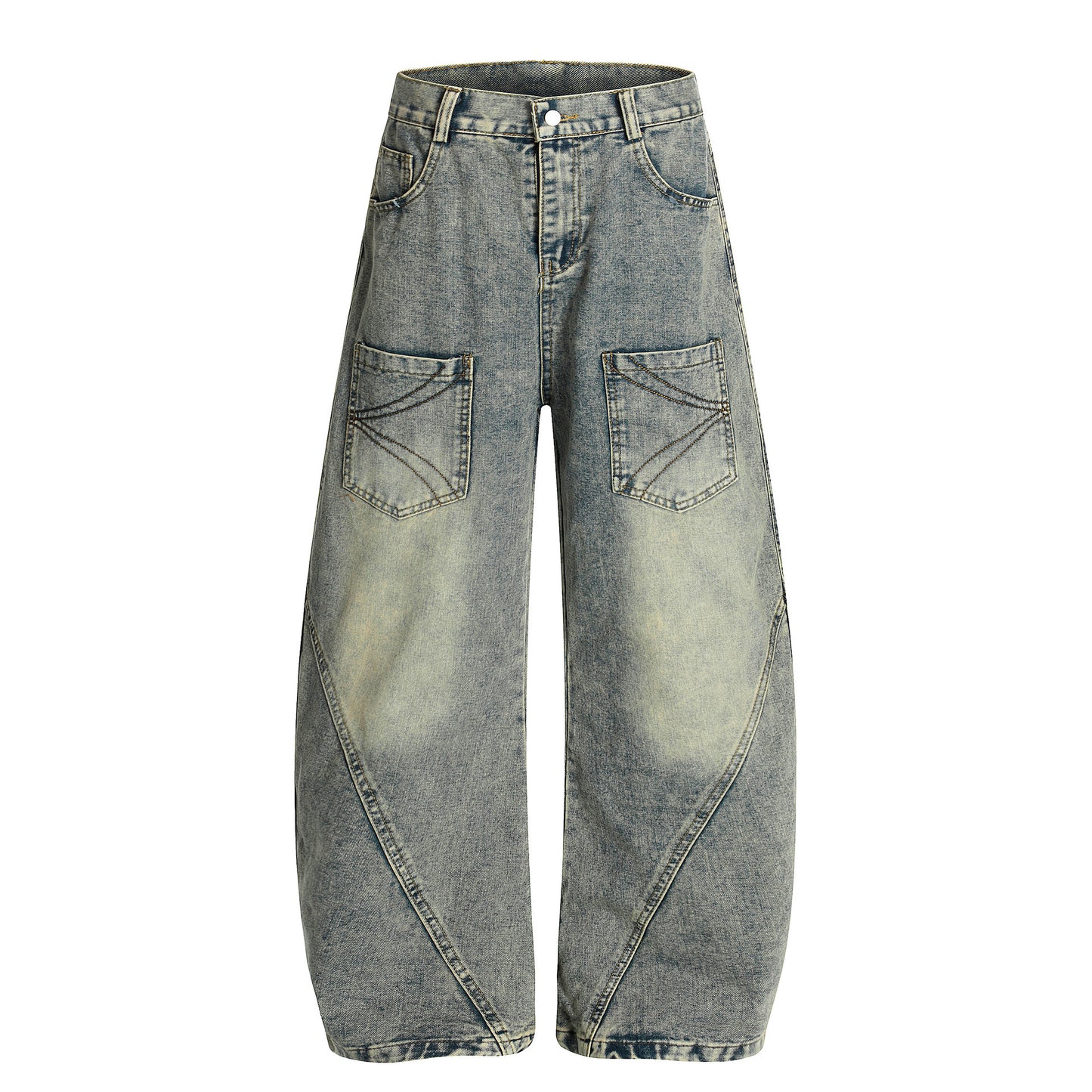 Embroidered Washed Denim Long Pants