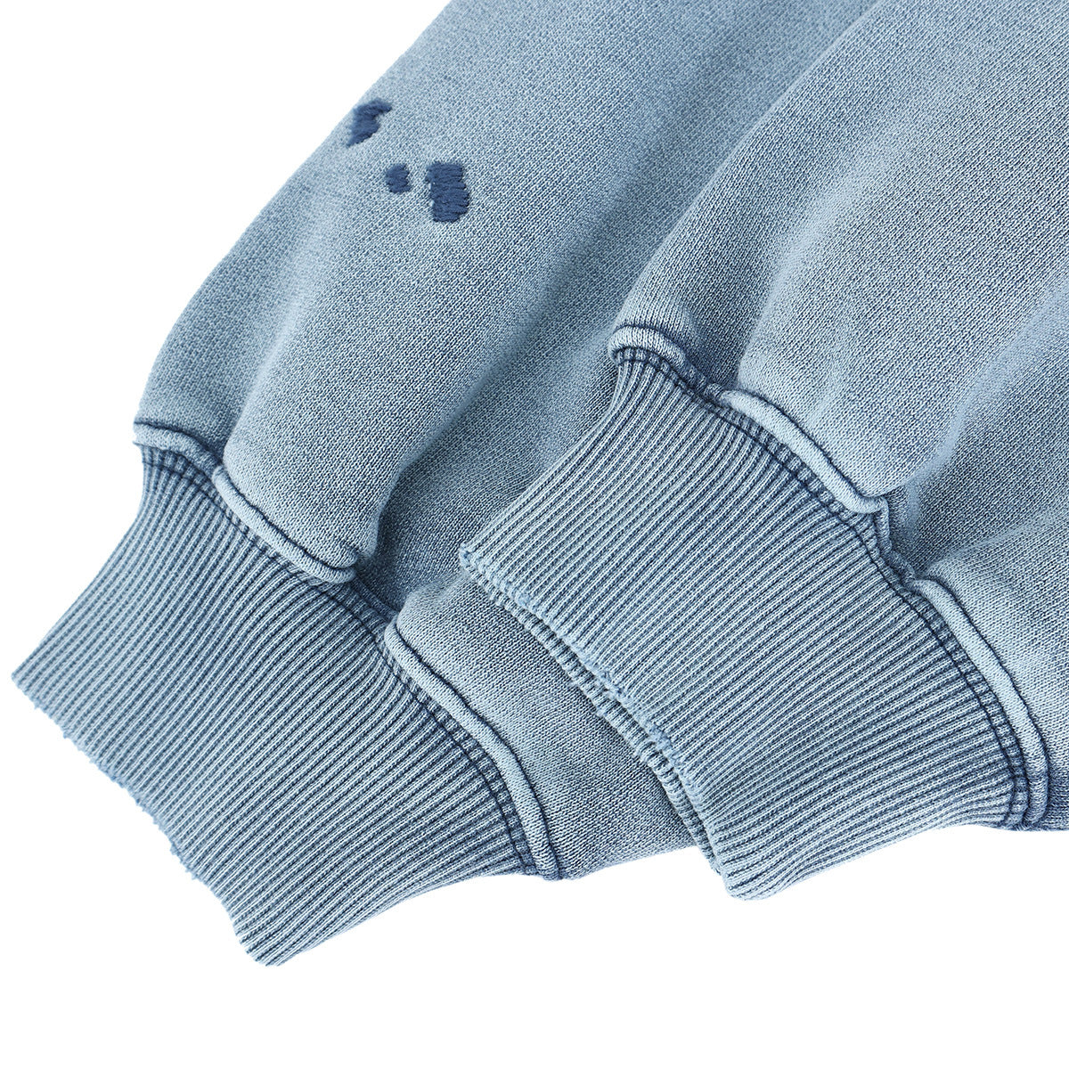 Heavy-Wash Bleached Embroidered Solid Color Fleece Crewneck Sweatshirt for Men